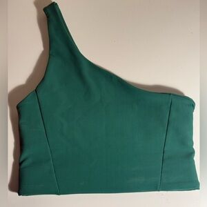 WILO One-Shoulder Green Ribbed Sports Bra
